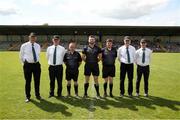 27 May 2023; Referee Matthew Farrell with his assistants before the GAA Celtic Challenge Cup Finals match between Galway and Tipperary at St Brendan’s Park in Birr, Offaly. Photo by Michael P Ryan/Sportsfile *** NO REPRODUCTION FEE***