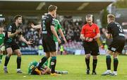 26 May 2023; Players protest to referee Sean Grant during the SSE Airtricity Men's Premier Division match between Cork City and Shamrock Rovers at Turner's Cross in Cork. Photo by Eóin Noonan/Sportsfile