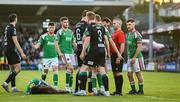 26 May 2023; Players protest to referee Sean Grant during the SSE Airtricity Men's Premier Division match between Cork City and Shamrock Rovers at Turner's Cross in Cork. Photo by Eóin Noonan/Sportsfile