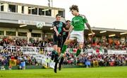 26 May 2023; Ruairi Keating of Cork City in action against Gary O'Neill of Shamrock Rovers during the SSE Airtricity Men's Premier Division match between Cork City and Shamrock Rovers at Turner's Cross in Cork. Photo by Eóin Noonan/Sportsfile