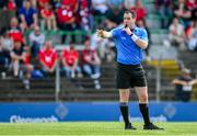 27 May 2023; Referee Martin McNally during the GAA Football All-Ireland Senior Championship Round 1 match between Louth and Cork at Páirc Tailteann in Navan, Meath. Photo by Seb Daly/Sportsfile