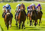 27 May 2023; Paddington, with Ryan Moore up, on their way to winning the Tattersalls Irish 2,000 Guineas during the Tattersalls Irish Guineas Festival at The Curragh Racecourse in Kildare. Photo by Matt Browne/Sportsfile