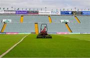 28 May 2023; James Flannery mowing the grass in advance of the Munster GAA Hurling Senior Championship Round 5 match between Limerick and Cork at TUS Gaelic Grounds in Limerick. Photo by Ray McManus/Sportsfile