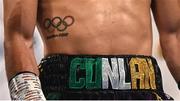 27 May 2023; A detailed view of Michael Conlan's London 2012 Olympics tattoo before his IBF Featherweight World Title bout against Luis Alberto Lopez at the SSE Arena in Belfast. Photo by Ramsey Cardy/Sportsfile