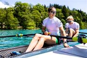 28 May 2023; Zoe Hyde, left, and Sanita Puspure of Ireland prior to the competition in the Women's Double Sculls Final A during day 4 of the European Rowing Championships 2023 at Bled in Slovenia. Photo by Vid Ponikvar/Sportsfile