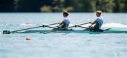 28 May 2023; Zoe Hyde, left, and Sanita Puspure of Ireland compete in the Women's Double Sculls Final A during day 4 of the European Rowing Championships 2023 at Bled in Slovenia. Photo by Vid Ponikvar/Sportsfile