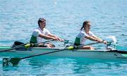 28 May 2023; Katie O'Brien, right, and Steven McGowan of Ireland after the competition in the Mixed Double Sculls Final during day 4 of the European Rowing Championships 2023 at Bled in Slovenia. Photo by Vid Ponikvar/Sportsfile