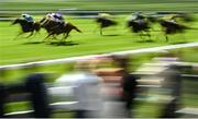 28 May 2023; Transcendental, with Gary Carroll up, left, on their way to winning the Barberstown Castle Irish EBF Fillies Handicap during the Tattersalls Irish Guineas Festival at The Curragh Racecourse in Kildare. Photo by David Fitzgerald/Sportsfile