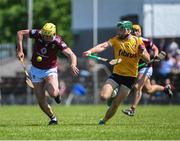 28 May 2023; Aaron Craig  of Westmeath in action against Niall McKenna of Antrim during the Leinster GAA Hurling Senior Championship Round 5 match between Westmeath and Antrim at TEG Cusack Park in Mullingar, Westmeath. Photo by Tyler Miller/Sportsfile