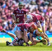 28 May 2023; Conor Whelan of Galway in action against Mark Grogan of Dublin during the Leinster GAA Hurling Senior Championship Round 5 match between Dublin and Galway at Croke Park in Dublin. Photo by Ramsey Cardy/Sportsfile