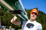 28 May 2023; Natalie Long of Ireland prior to the competition in the Women's Pair Final B during day 4 of the European Rowing Championships 2023 at Bled in Slovenia. Photo by Vid Ponikvar/Sportsfile