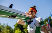 28 May 2023; Natalie Long of Ireland prior to the competition in the Women's Pair Final B during day 4 of the European Rowing Championships 2023 at Bled in Slovenia. Photo by Vid Ponikvar/Sportsfile