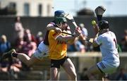28 May 2023; Conal Cunning of Antrim in action against Tommy Doyle of Westmeath, and Noel Conaty, 1, during the Leinster GAA Hurling Senior Championship Round 5 match between Westmeath and Antrim at TEG Cusack Park in Mullingar, Westmeath. Photo by Tyler Miller/Sportsfile