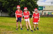 28 May 2023; Cork supporters Sophie, left, eight years, Lucy 9, and Seán Morrissey, from Lisscarroll, before the Munster GAA Hurling Senior Championship Round 5 match between Limerick and Cork at TUS Gaelic Grounds in Limerick. Photo by Ray McManus/Sportsfile