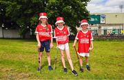 28 May 2023; Cork supporters Sophie, left, eight years, Lucy 9, and Seán Morrissey, from Lisscarroll, before the Munster GAA Hurling Senior Championship Round 5 match between Limerick and Cork at TUS Gaelic Grounds in Limerick. Photo by Ray McManus/Sportsfile