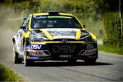 28 May 2023; Josh Moffett and Keith Moriarty in their Hyundai i20 R5 during the Kilmore Hotel Stages Rally Round 3 of the Triton Showers National Rally Championship in Cootehill, Co Cavan. Photo by Philip Fitzpatrick/Sportsfile