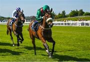 28 May 2023; Tahiyra, with Chris Hayes up, cross the line to win the Tattersalls Irish 1,000 Guineas during the Tattersalls Irish Guineas Festival at The Curragh Racecourse in Kildare. Photo by David Fitzgerald/Sportsfile