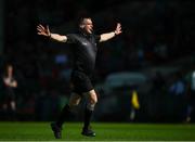 28 May 2023; Referee James Owens indicates a 44th minute penalty during the Munster GAA Hurling Senior Championship Round 5 match between Limerick and Cork at TUS Gaelic Grounds in Limerick. Photo by Ray McManus/Sportsfile