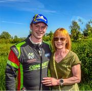 28 May 2023; Josh Moffett with his mother Phyllis, after the Kilmore Hotel Stages Rally Round 3 of the Triton Showers National Rally Championship in Cootehill, Co Cavan. Photo by Philip Fitzpatrick/Sportsfile