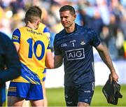 28 May 2023; Dublin goalkeeper Stephen Cluxton and Ciaráin Murtagh of Roscommon after their side's draw in the GAA Football All-Ireland Senior Championship Round 1 match between Dublin and Roscommon at Croke Park in Dublin. Photo by Ramsey Cardy/Sportsfile