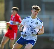 28 May 2023; Tommy Mallen of Monaghan after scoring his side's first goal during the Electric Ireland Ulster Minor GAA Football Championship Final match between Derry and Monaghan at Box-It Athletic Grounds in Armagh. Photo by Stephen Marken/Sportsfile