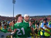 28 May 2023; Aaron Gillane of Limerick celebrates with supporters after the Munster GAA Hurling Senior Championship Round 5 match between Limerick and Cork at TUS Gaelic Grounds in Limerick. Photo by Daire Brennan/Sportsfile