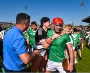 28 May 2023; Barry Nash of Limerick celebrates with supporters after the Munster GAA Hurling Senior Championship Round 5 match between Limerick and Cork at TUS Gaelic Grounds in Limerick. Photo by Daire Brennan/Sportsfile