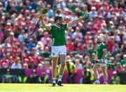 28 May 2023; Diarmaid Byrnes of Limerick celebrates after the Munster GAA Hurling Senior Championship Round 5 match between Limerick and Cork at TUS Gaelic Grounds in Limerick. Photo by Daire Brennan/Sportsfile