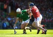 28 May 2023; Aaron Gillane of Limerick in action against Sean O'Donoghue of Cork during the Munster GAA Hurling Senior Championship Round 5 match between Limerick and Cork at TUS Gaelic Grounds in Limerick. Photo by Daire Brennan/Sportsfile