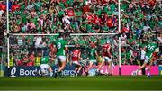 28 May 2023; Limerick goalkeeper Nickie Quaid is beaten for a Cork goal in the 60th minute during the Munster GAA Hurling Senior Championship Round 5 match between Limerick and Cork at TUS Gaelic Grounds in Limerick. Photo by Ray McManus/Sportsfile