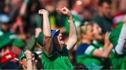 28 May 2023; A Limerick supporter celebrates a score during the Munster GAA Hurling Senior Championship Round 5 match between Limerick and Cork at TUS Gaelic Grounds in Limerick. Photo by Ray McManus/Sportsfile