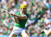 28 May 2023; Seamus Flanagan of Limerick scores his side's first goal during the Munster GAA Hurling Senior Championship Round 5 match between Limerick and Cork at TUS Gaelic Grounds in Limerick. Photo by John Sheridan/Sportsfile