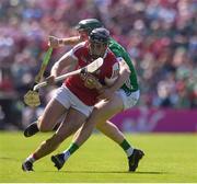 28 May 2023; Luke Meade of Cork in action against William O'Donoghue of Limerick during the Munster GAA Hurling Senior Championship Round 5 match between Limerick and Cork at TUS Gaelic Grounds in Limerick. Photo by John Sheridan/Sportsfile