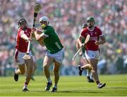 28 May 2023; Aaron Gillane of Limerick in action against Darragh Fitzgibbon of Cork during the Munster GAA Hurling Senior Championship Round 5 match between Limerick and Cork at TUS Gaelic Grounds in Limerick. Photo by John Sheridan/Sportsfile