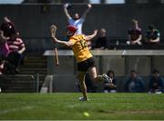 28 May 2023; Eoin O'Neill of Antrim celebrates after scoring his side's third goal during the Leinster GAA Hurling Senior Championship Round 5 match between Westmeath and Antrim at TEG Cusack Park in Mullingar, Westmeath. Photo by Tyler Miller/Sportsfile