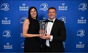 28 May 2023; Liam Turner is presented the Just Eat Tackle of the Year award by Amanda Roche-Kelly of Just Eat at the Leinster Rugby Awards Ball, which took place at the Clayton Hotel Burlington Road in Dublin, was a celebration of the 2022/23 Leinster Rugby season. Photo by Ramsey Cardy/Sportsfile