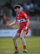 28 May 2023; Deaglán McNamee of Derry celebrates after scoring a penalty during the shootout in the Electric Ireland Ulster Minor GAA Football Championship Final match between Derry and Monaghan at Box-It Athletic Grounds in Armagh. Photo by Stephen Marken/Sportsfile