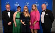 28 May 2023; Members of Old Belvedere RFC, from left, Steve O'Leary, Niamh Lynch, Leslie Ring, Cathy Murphy and Paul Nugent, with the Energia Senior Club of the Year award at the Leinster Rugby Awards Ball, which took place at the Clayton Hotel Burlington Road in Dublin, was a celebration of the 2022/23 Leinster Rugby season. Photo by Ramsey Cardy/Sportsfile