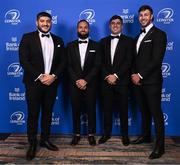 28 May 2023; On arrival at the Leinster Rugby Awards Ball is, from left, Vakhtang Abdaladze, Jamison Gibson-Park, Jimmy O'Brien and Caelan Doris. The Leinster Rugby Awards Ball, which took place at the Clayton Hotel Burlington Road in Dublin, was a celebration of the 2022/23 Leinster Rugby season. Photo by Harry Murphy/Sportsfile