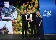28 May 2023; Garry Ringrose is presented the BDO Supporters Player of the Year award by Ciarán Medlar of BDO. The Leinster Rugby Awards Ball, which took place at The Clayton Hotel Burlington Road in Dublin, was a celebration of the 2022/23 Leinster Rugby. Photo by Harry Murphy/Sportsfile