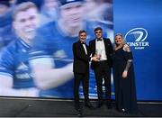 28 May 2023; Garry Ringrose is presented The Irish Times Try of the Year award by Noel O'Reilly of The Irish Times and Leinster Rugby president Debbie Carty. The Leinster Rugby Awards Ball, which took place at The Clayton Hotel Burlington Road in Dublin, was a celebration of the 2022/23 Leinster Rugby. Photo by Harry Murphy/Sportsfile