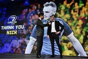 28 May 2023; Nick McCarthy speaks to MC Craig Doyle. The Leinster Rugby Awards Ball, which took place at The Clayton Hotel Burlington Road in Dublin, was a celebration of the 2022/23 Leinster Rugby season. Photo by Harry Murphy/Sportsfile