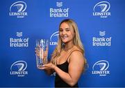 28 May 2023; Aoife Dalton with the BearingPoint Women's Young Player of the Year award at the Leinster Rugby Awards Ball, which took place at the Clayton Hotel Burlington Road in Dublin, was a celebration of the 2022/23 Leinster Rugby season. Photo by Ramsey Cardy/Sportsfile