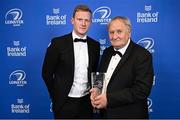 28 May 2023; Gerry Murphy is presented the Guinness Hall of Fame award by Gavin Ó Broin of Diageo at the Leinster Rugby Awards Ball, which took place at the Clayton Hotel Burlington Road in Dublin, was a celebration of the 2022/23 Leinster Rugby season. Photo by Ramsey Cardy/Sportsfile
