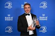 28 May 2023; Scott Penny with his Laya Healthcare Men's Young Player of the Year award at the Leinster Rugby Awards Ball, which took place at the Clayton Hotel Burlington Road in Dublin, was a celebration of the 2022/23 Leinster Rugby season. Photo by Ramsey Cardy/Sportsfile