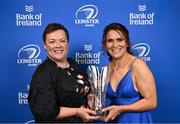 28 May 2023; Leinster Rugby Women's Head Coach Tania Rosser accepts the Bank of Ireland Women's Player of the Year award on behalf of Jenny Murphy, with Paula Murphy of Bank of Ireland at the Leinster Rugby Awards Ball, which took place at the Clayton Hotel Burlington Road in Dublin, was a celebration of the 2022/23 Leinster Rugby season. Photo by Ramsey Cardy/Sportsfile