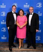 28 May 2023; On arrival at the Leinster Rugby Awards Ball is James Tracy with his parents Sile and Jim . The Leinster Rugby Awards Ball, which took place at the Clayton Hotel Burlington Road in Dublin, was a celebration of the 2022/23 Leinster Rugby season. Photo by Harry Murphy/Sportsfile