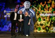 28 May 2023; Gerry Murphy is presented the Guinness Hall of Fame award by Gavin Ó Broin of Diageo and Leinster Rugby president Debbie Carty during Leinster Rugby Awards Ball, which took place at The Clayton Hotel Burlington Road in Dublin, was a celebration of the 2022/23 Leinster Rugby season. Photo by Harry Murphy/Sportsfile
