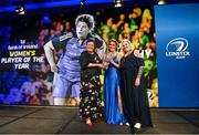 28 May 2023; Tania Rosser, on behalf of Jenny Murphy, is presented the Bank of Ireland Women's Player of the Year award by Paula Murphy of Bank of Ireland and Leinster Rugby president Debbie Carty during Leinster Rugby Awards Ball, which took place at The Clayton Hotel Burlington Road in Dublin, was a celebration of the 2022/23 Leinster Rugby season. Photo by Harry Murphy/Sportsfile