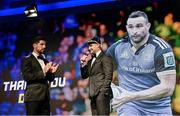 28 May 2023; Dave Kearney and MC Craig Doyle during Leinster Rugby Awards Ball, which took place at The Clayton Hotel Burlington Road in Dublin, was a celebration of the 2022/23 Leinster Rugby season. Photo by Harry Murphy/Sportsfile
